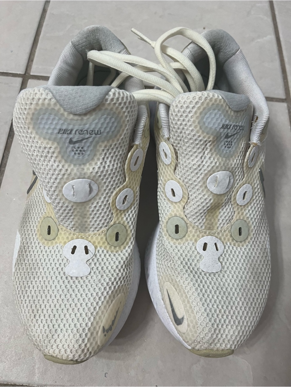 Nike Women’s Renew Mesh Sneaker in White , Silver and Light Cream